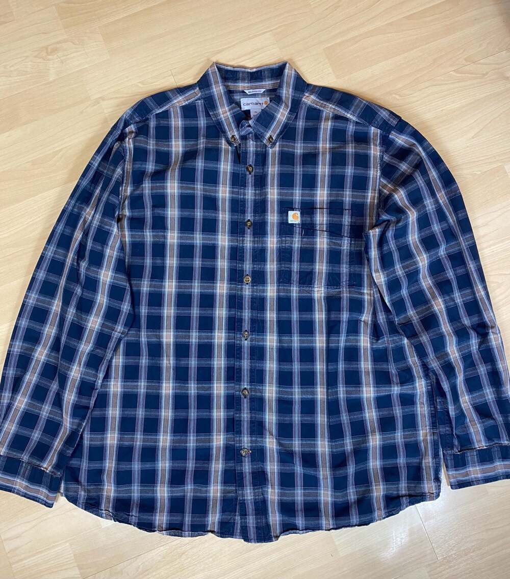 Carhartt Relaxed Fit Plaid Long Sleeve Button Down Shirt 103351 412 Blk/Brn